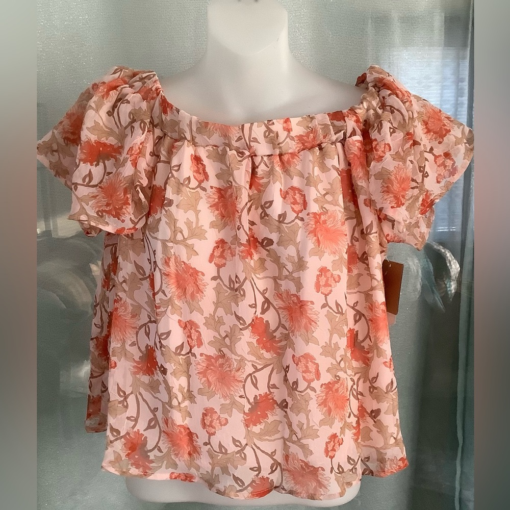 PPLA CLOTHING OFF THE SHOULDER FLORAL PATTERN BLOUSE